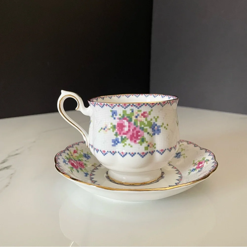 Petit Point Cup & Saucer by Royal Albert